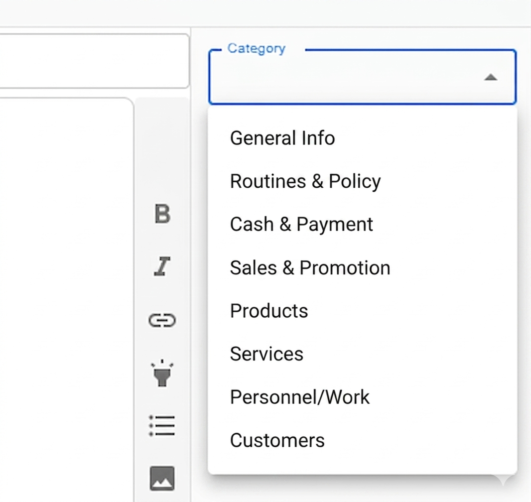 Category dropdown in the easyKNOW admin post editor